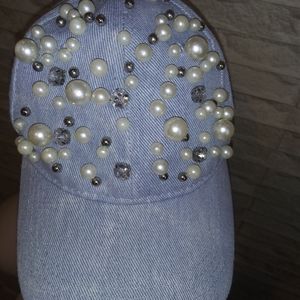 Women's hat pearl denim